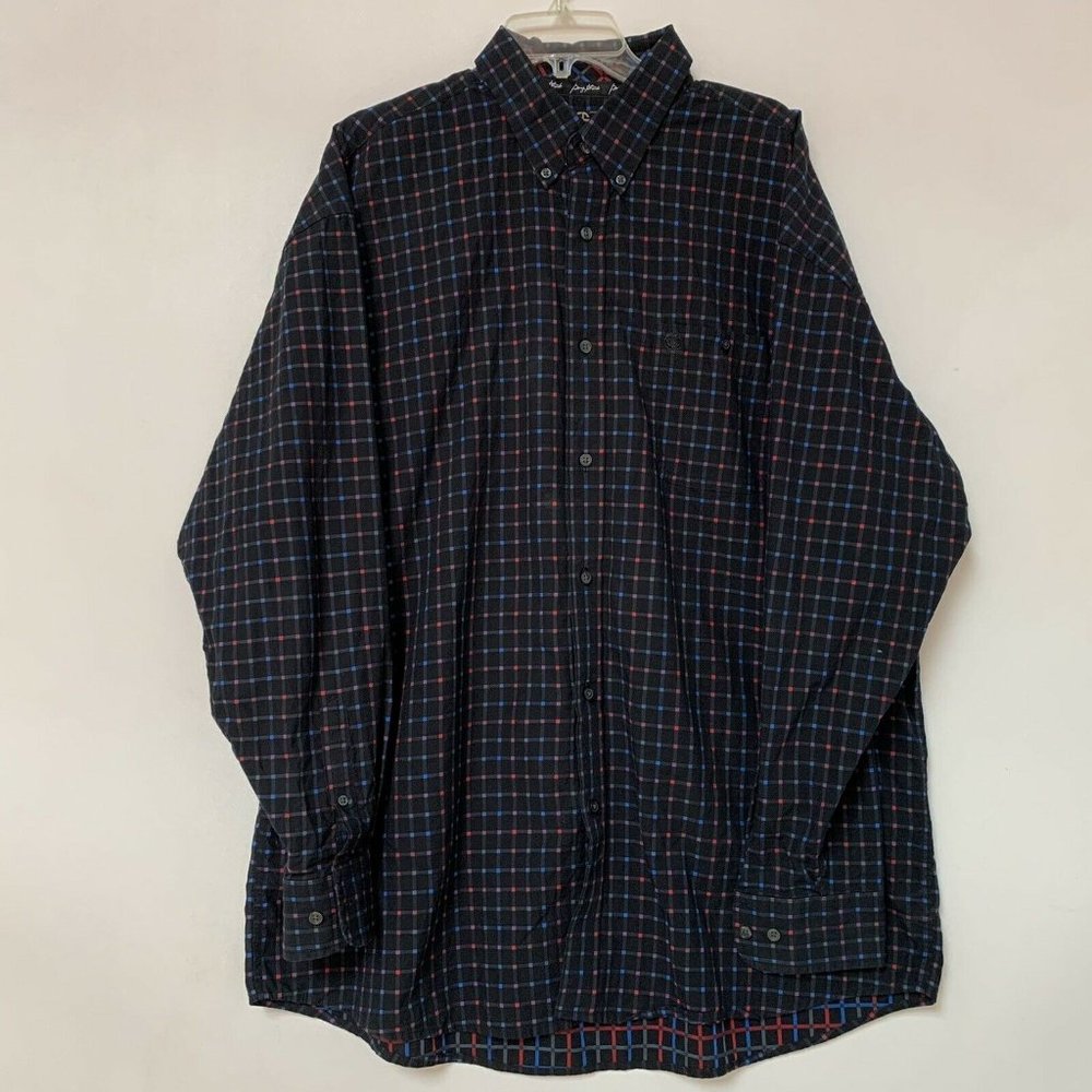 George Straight Wrangler Collection Cowboy Men's ‎ XXL Shirt Black Plaid Western